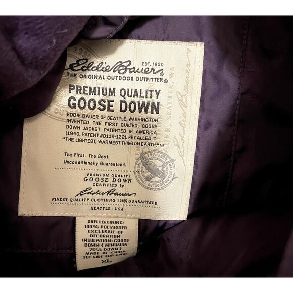 Eddie Bauer Down Purple Jacket Puffer XL - Picture 3 of 5